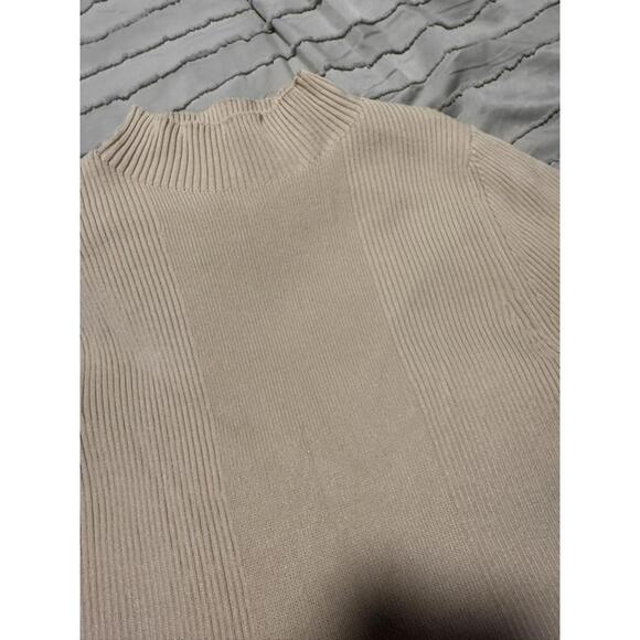 Beige Ribbed Knit Sweater with Flared Peplum Hem - Picture 2 of 4